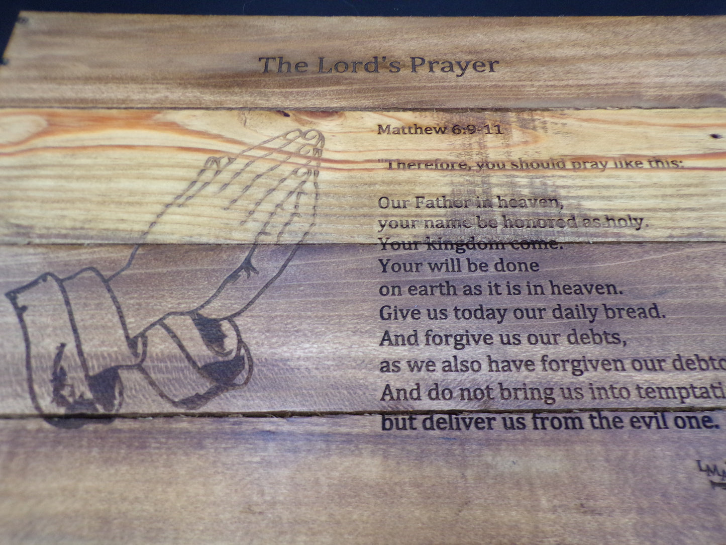 Praying Hands Reclaimed Pallet Wood 'Lord's Prayer