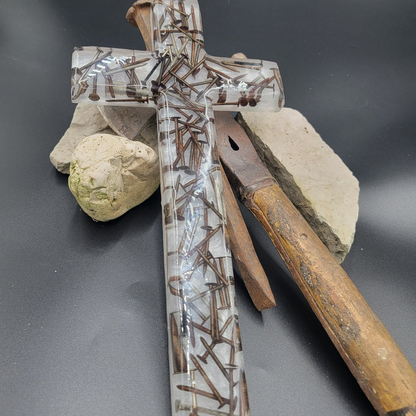 Nail of Devotion Cross: Solid Epoxy Resin with Embedded Nails Give the Gift of God's Love