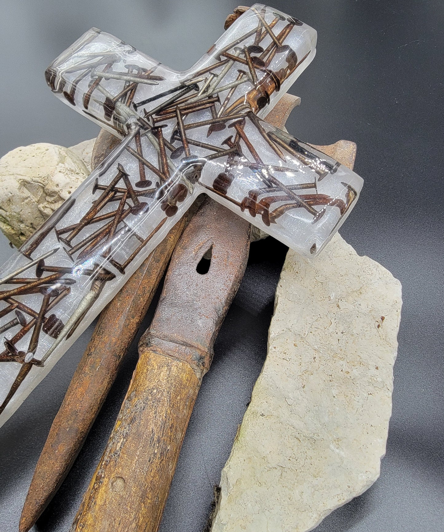 Nail of Devotion Cross: Solid Epoxy Resin with Embedded Nails Give the Gift of God's Love