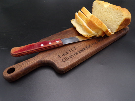 Elevate Your Culinary Creations with Our Personalized Bible Verse Walnut Paddle Charcuterie Bread Board