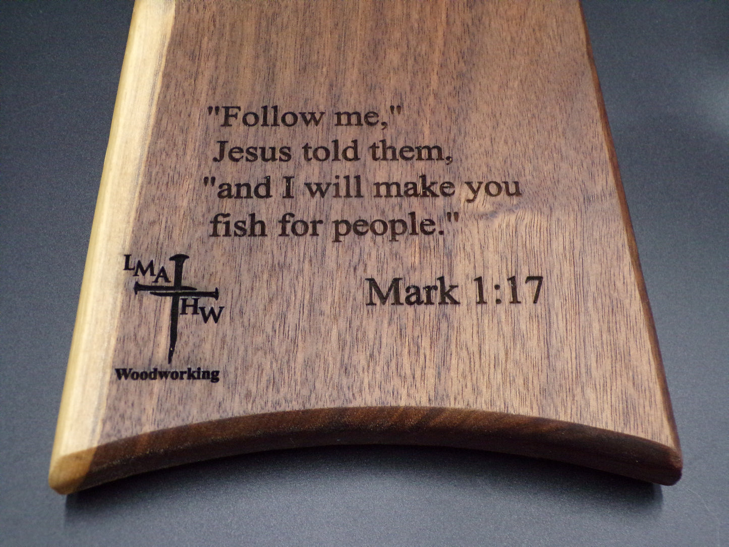 Embrace Faith and Flavor with Our Personalized Walnut Fishtail Paddle Charcuterie Bread Board