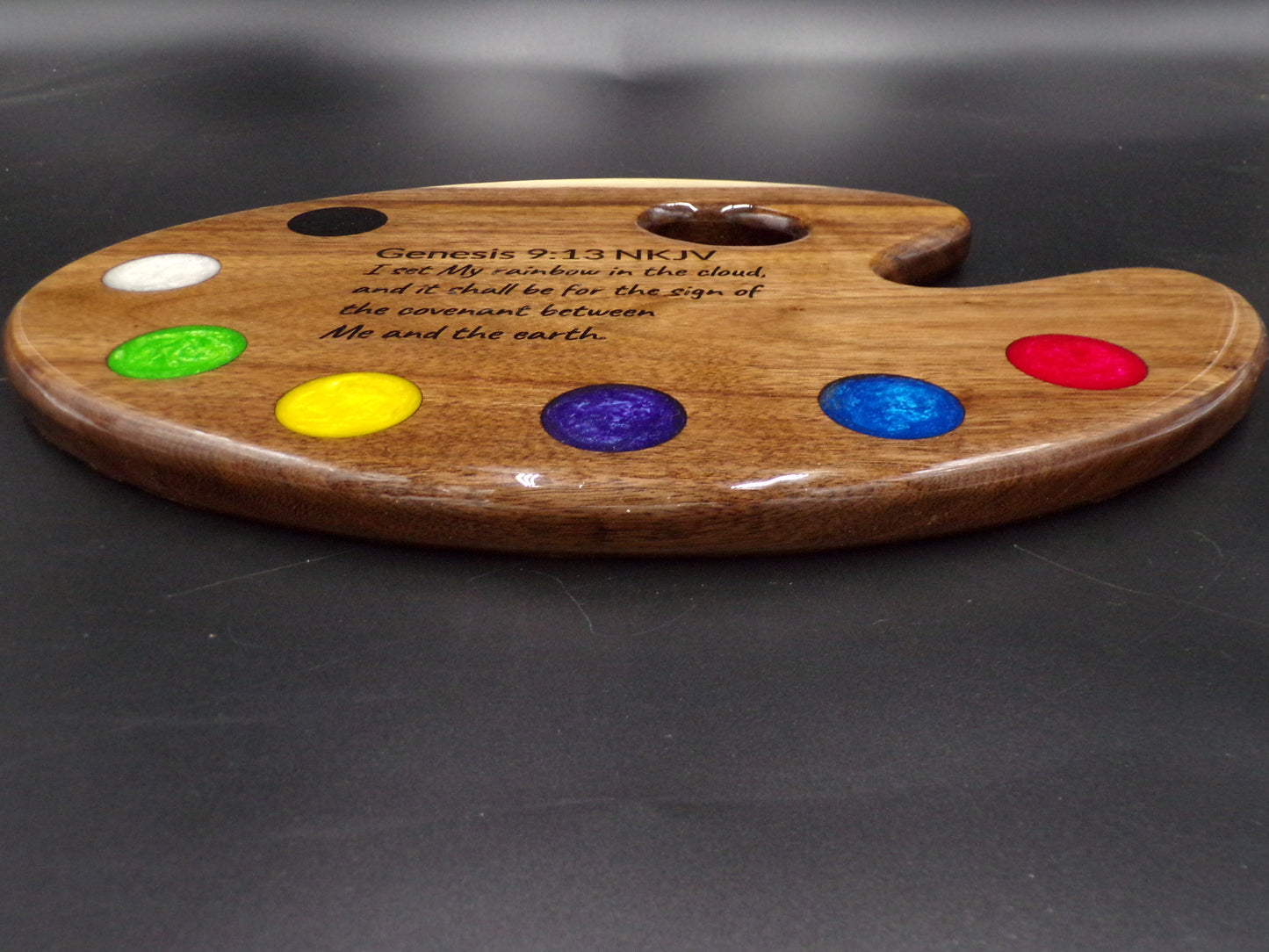 Elevate Your Artistic Culinary Creations with Our Personalized Painters Palette Bible Verse Walnut Charcuterie Board