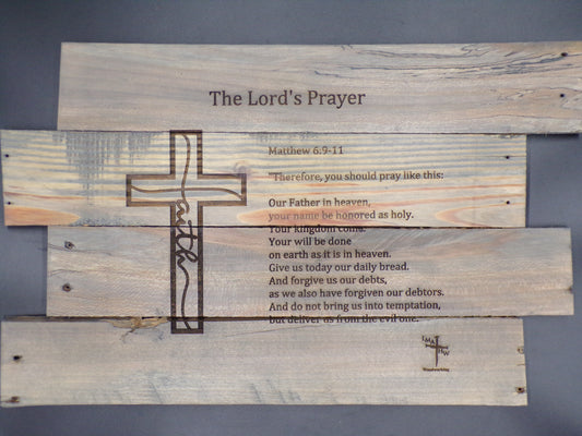 Faith Cross Reclaimed Pallet Wood 'Lord's Prayer