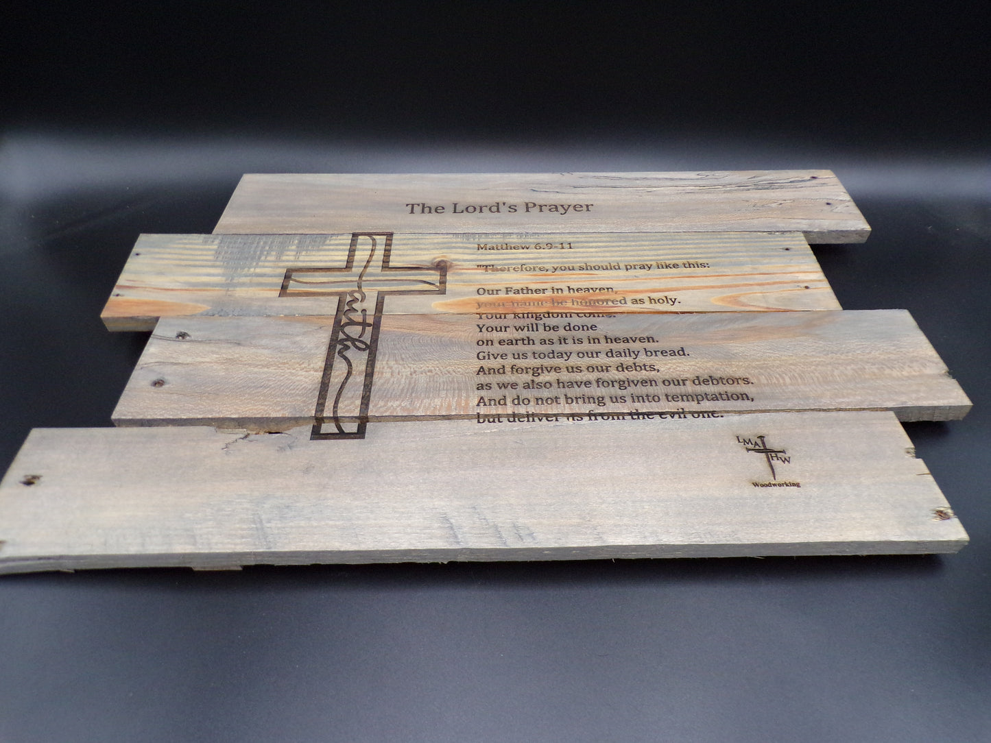 Faith Cross Reclaimed Pallet Wood 'Lord's Prayer