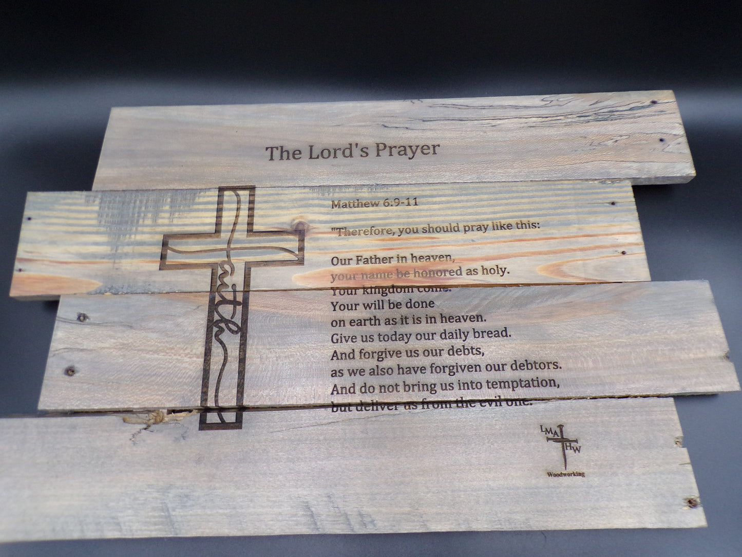 Faith Cross Reclaimed Pallet Wood 'Lord's Prayer