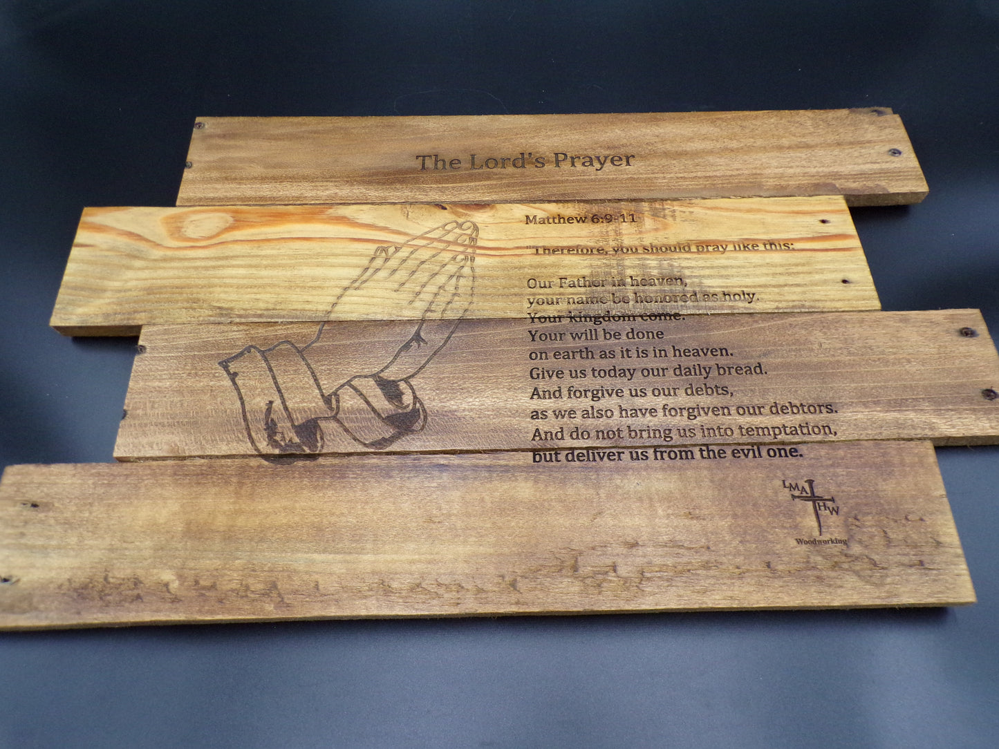 Praying Hands Reclaimed Pallet Wood 'Lord's Prayer