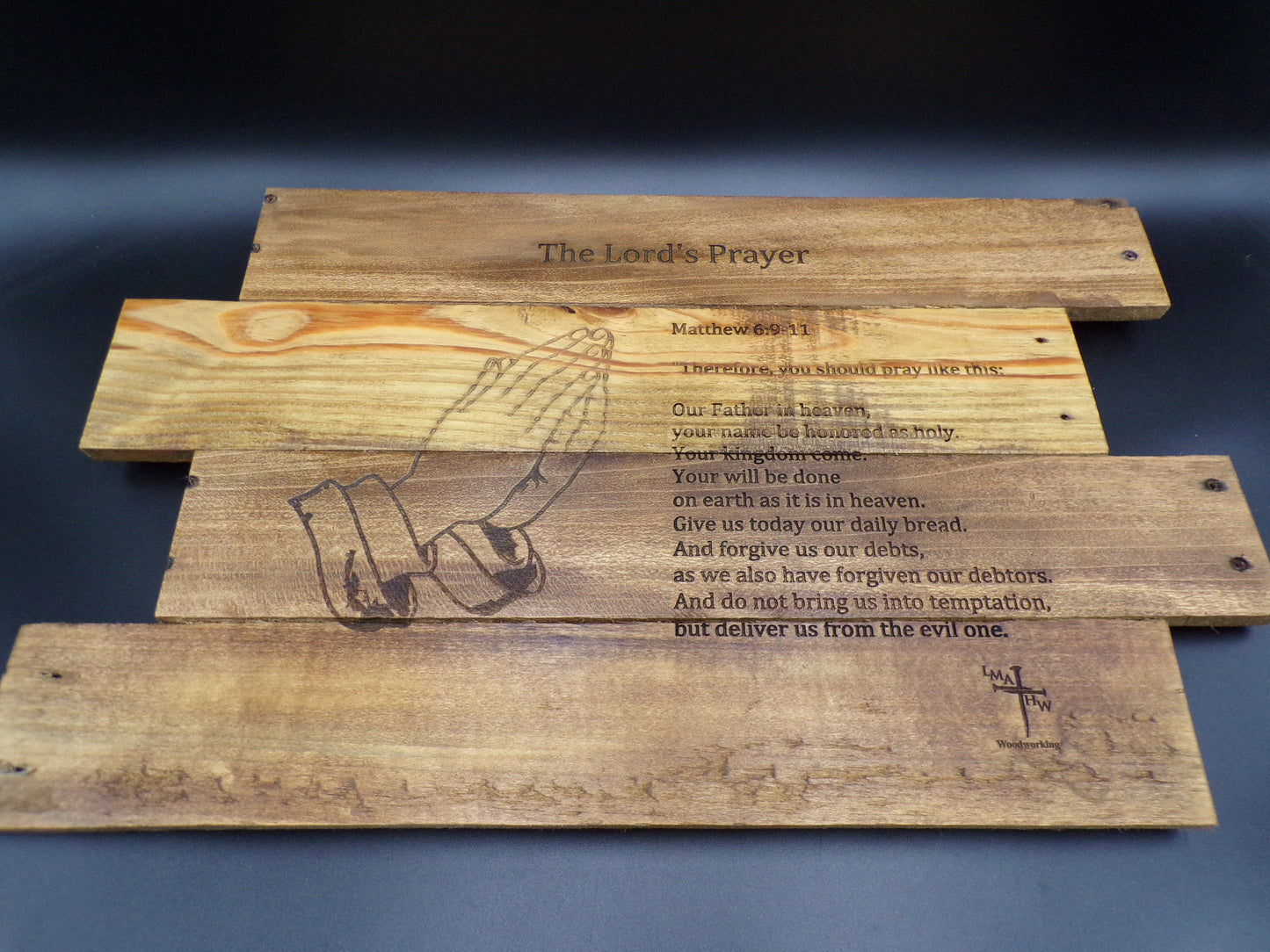 Praying Hands Reclaimed Pallet Wood 'Lord's Prayer