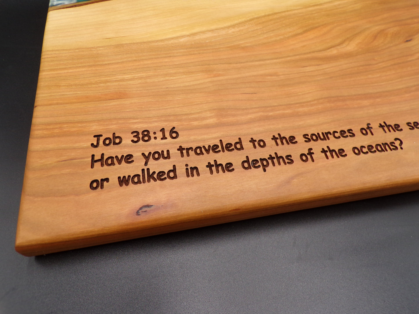 Ocean Wave and Beach with Seashells Custom Epoxy Art Personalized Bible Verse Olive Wood Charcuterie Board