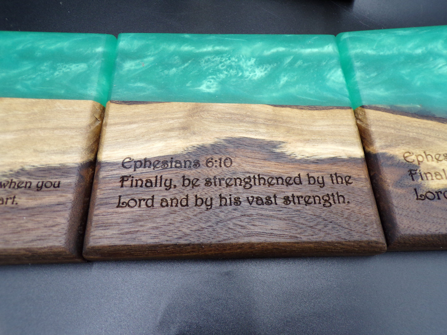 Personalized Custom Bible Verse Live Edge Walnut Coaster Set: Grace and Faithful Beauty