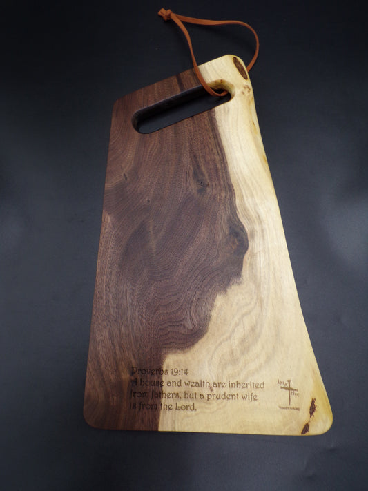 Elevate Your Entertaining Experience with Our Personalized Bible Verse Walnut Charcuterie Bread Board