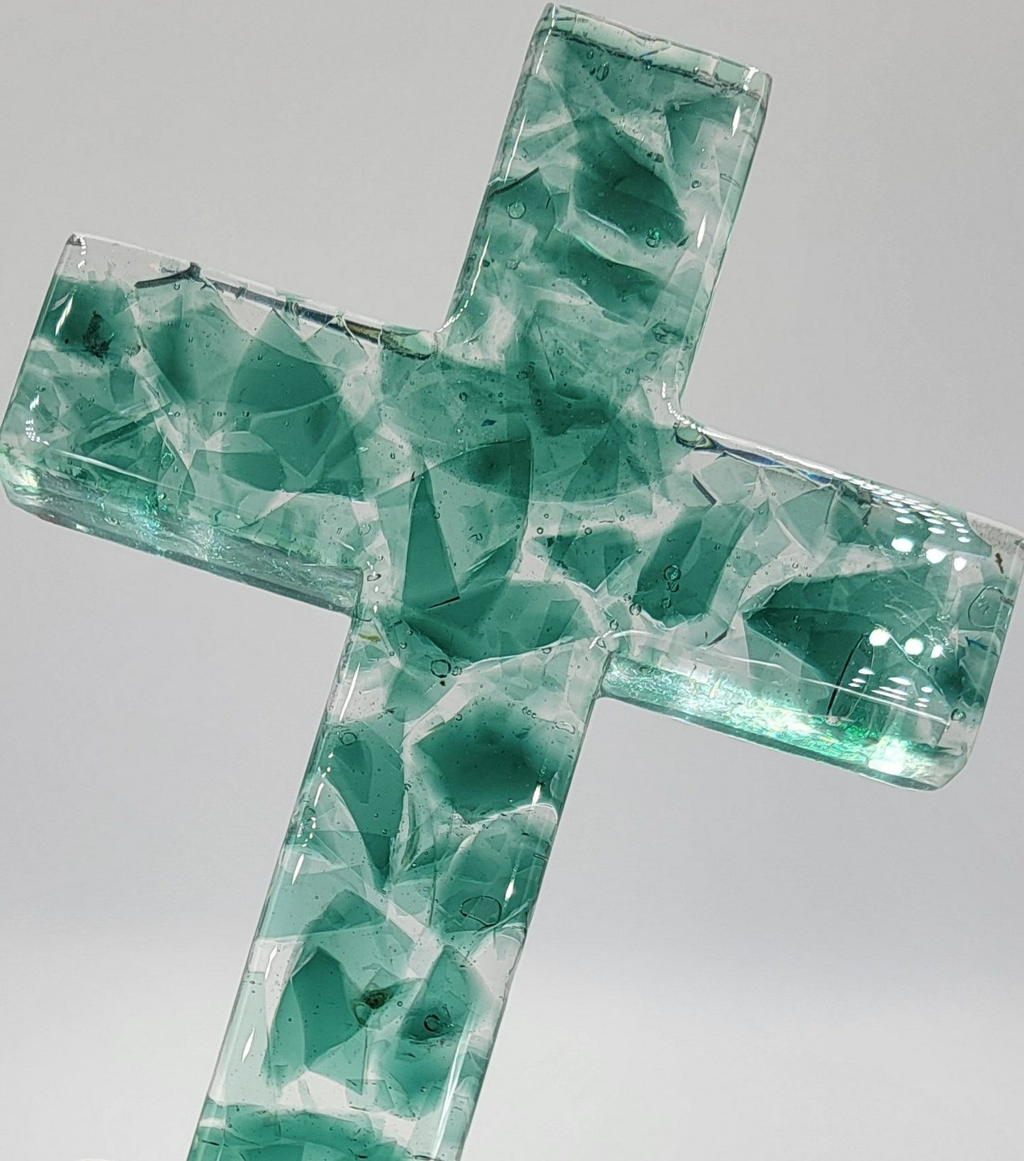 Custom Clear Epoxy Cross with Broken Colored Glass - A Symbol of Healing - Customizable Spiritual Art