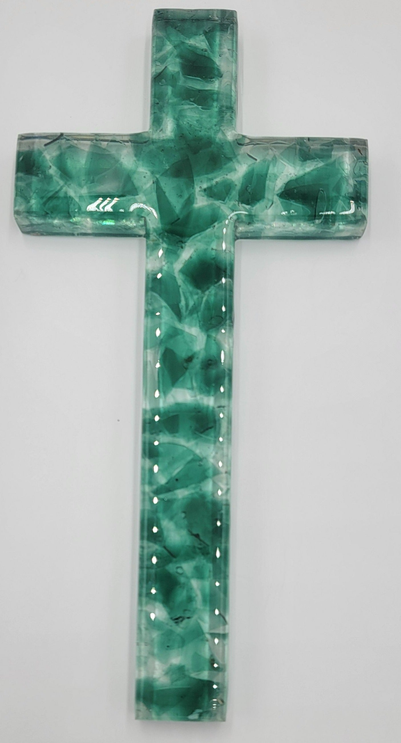 Custom Clear Epoxy Cross with Broken Colored Glass - A Symbol of Healing - Customizable Spiritual Art