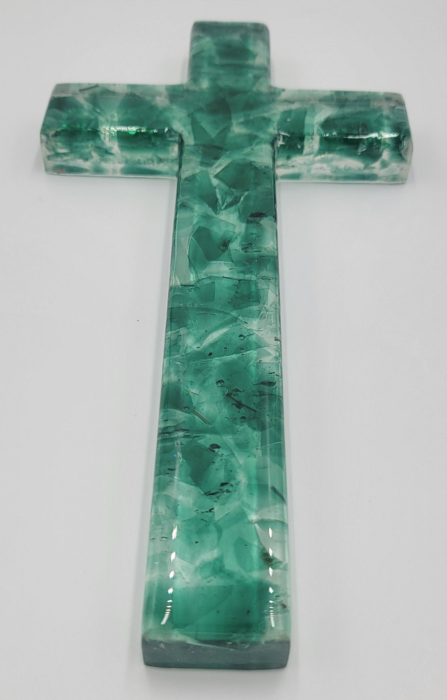 Custom Clear Epoxy Cross with Broken Colored Glass - A Symbol of Healing - Customizable Spiritual Art