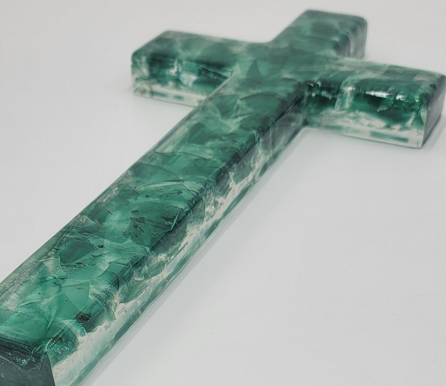 Custom Clear Epoxy Cross with Broken Colored Glass - A Symbol of Healing - Customizable Spiritual Art