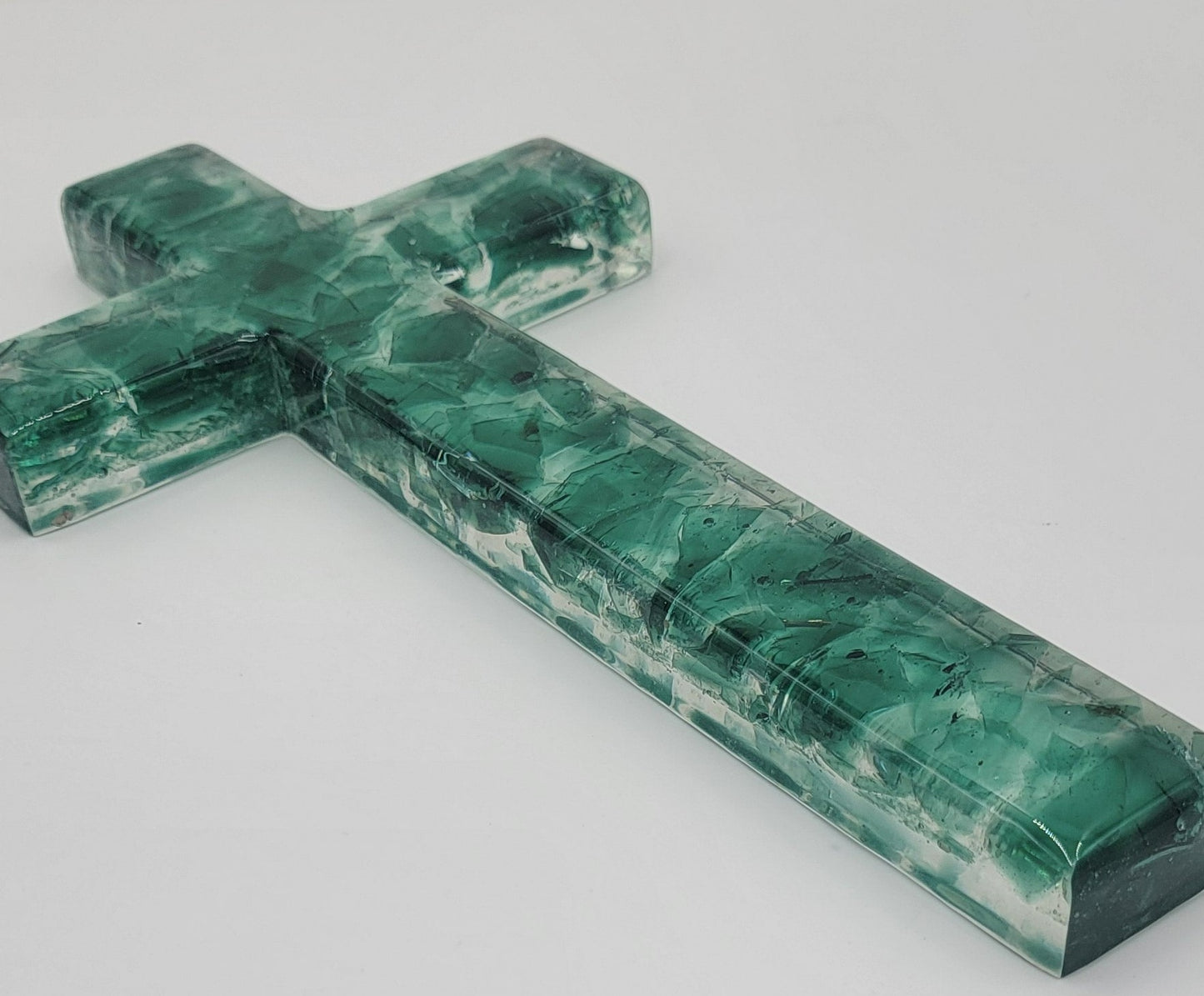 Custom Clear Epoxy Cross with Broken Colored Glass - A Symbol of Healing - Customizable Spiritual Art