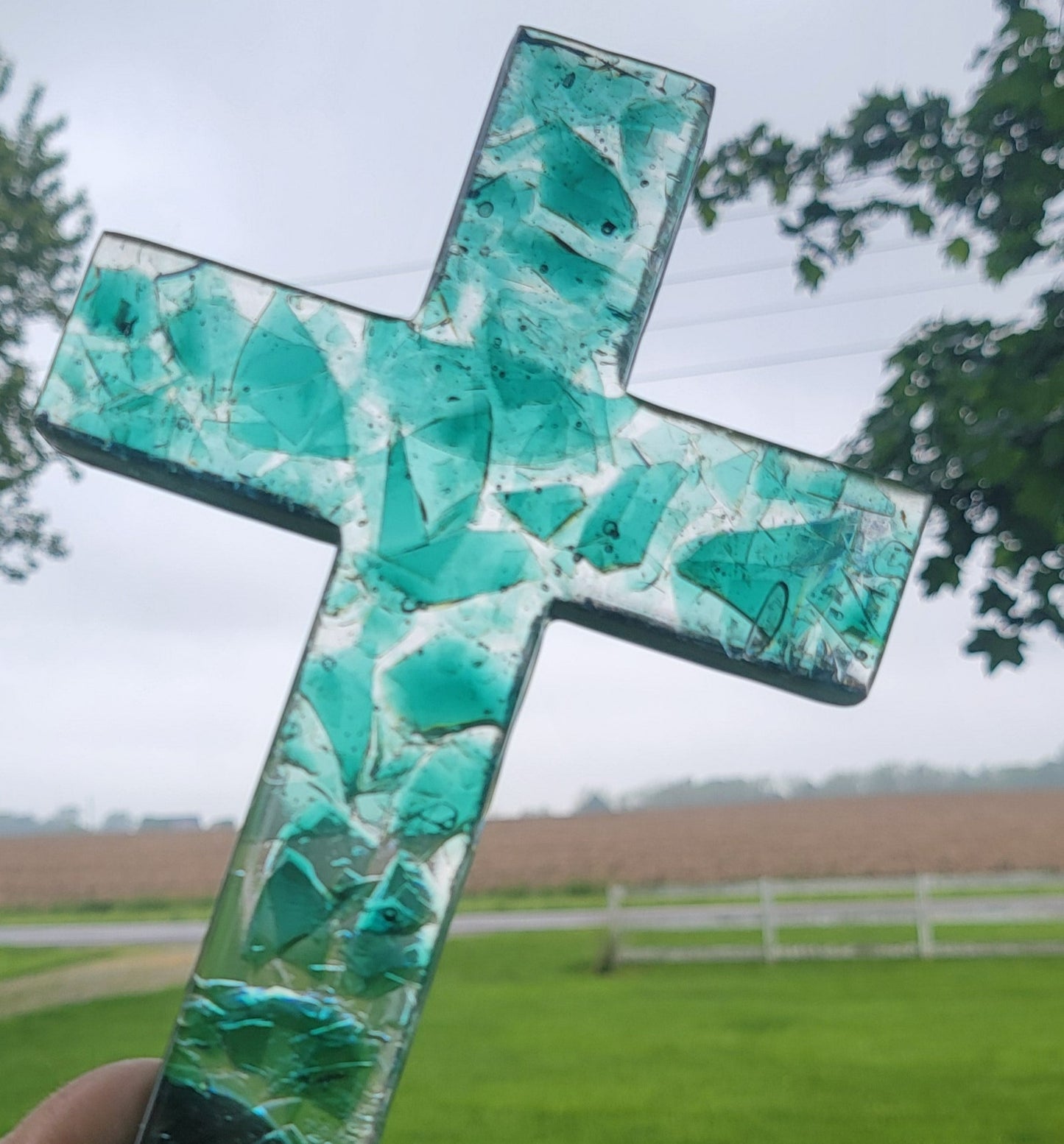 Custom Clear Epoxy Cross with Broken Colored Glass - A Symbol of Healing - Customizable Spiritual Art