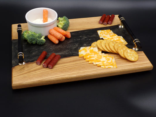 H.W. Live Edge Wood & Epoxy Resin Charcuterie Board Epoxy Serving Board | Epoxy River Serving Tray